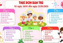 Thực đơn bán trú từ 18/5 đến 22/5/2026