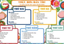 Thực đơn bán trú từ 25/5 đến 29/5/2026