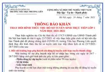 THAY ĐỔI HÌNH THỨC THU HỒ SƠ TUYỂN SINH TRỰC TIẾP LỚP 1 NĂM HỌC 2021-2022
